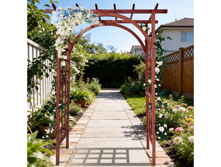 Arche de jardin en bois avec treillis à sommet plat/voûté, arche de passage extérieure pour plantes grimpantes, idéale pour la décoration de cérémonies de mariage et de fêtes