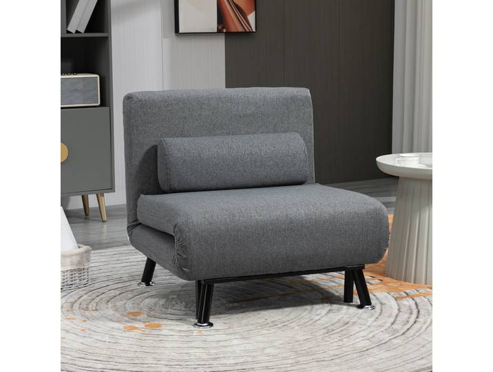 HOMCOM Fauteuil Convertible Gris 3 en 1 Lit 1 Place