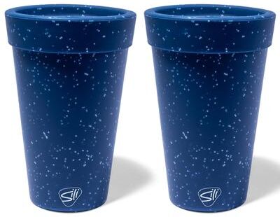 Silipint: Silicone 16oz Coffee Tumblers: 2 Pack Blue Speckled - Unbreakable Cups, Reusable, Flexible, Hot & Cold Drinks