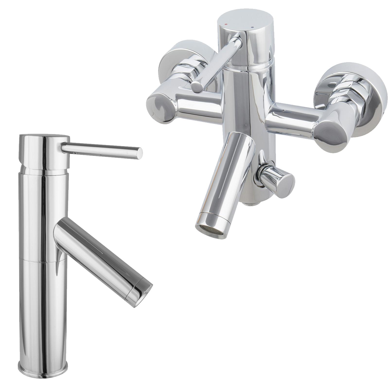 PaulGurkes Rund Armaturenset Waschtisch Wasserhahn Wannenarmatur 2Wege Umsteller