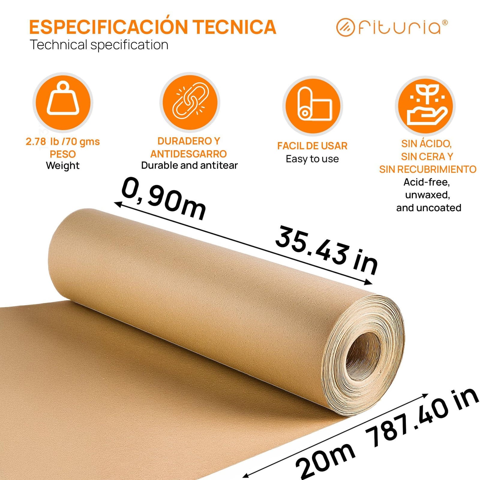 Gerecycled kraftpapier verpakkingspapier 0,90 x 20 m, 70 g/m² voor knutselen