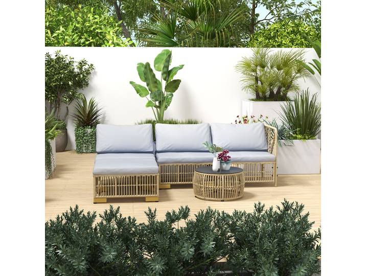 Outsunny Salon Jardin 5pcs Résine Tressée 4 Places
