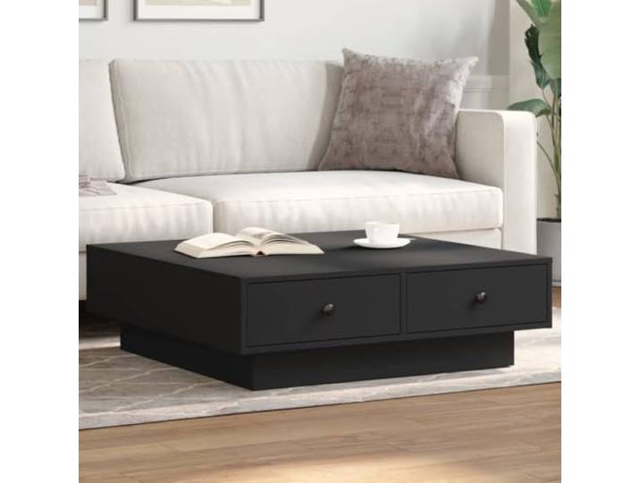 HEFZGDB Couchtisch Schwarz 90x90x28 cm Holzwerkstoff mit Metallknauf und reichlich Stauraum für Wohnzimmer Beistelltisch