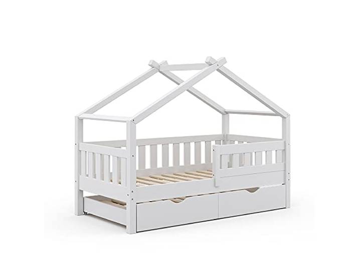 VitaliSpa Hausbett Design, Weiß, 80x160 cm mit Gästebett, geeignet als Spiel- und Schlafbereich für Kinder