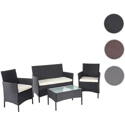 Poly-Rattan Garten-Garnitur HWC-D82, Sitzgruppe Lounge-Set ~ schwarz mit Kissen creme