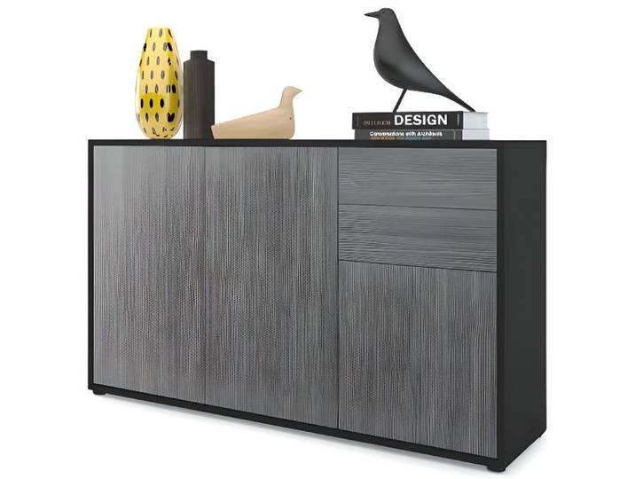 Commode Buffet Ben V3 - VLADON - Noir mat - Avola-Anthracite - Meuble de séjour