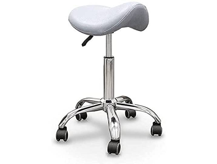 Quirumed Pony-Hocker, Chromgestell mit 5 Rädern, silberfarben, ergonomisch, leicht, höhenverstellbar, hochdichte Polsterung, Kunstleder, bis 150 kg