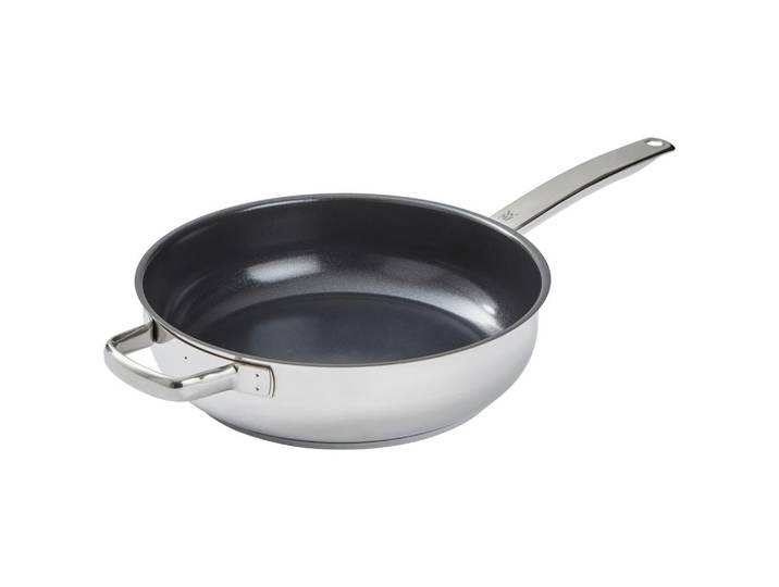 WMF Schmorpfanne, Edelstahlfarben, Metall, breiter Schüttrand, antihaftbeschichtet, ergonomischer Griff, TransTherm®-Allherdboden, Kochgeschirr, Pfannen, Bratpfannen