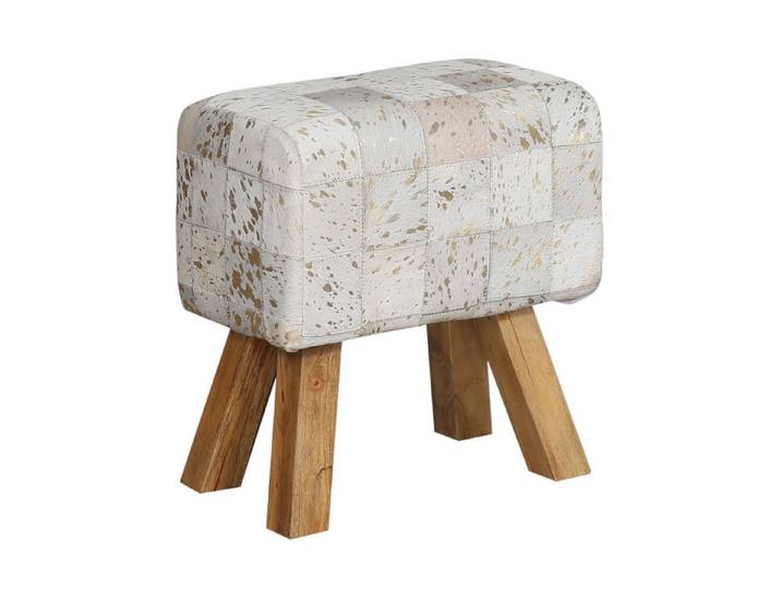 Marrakesch Orient & Mediterran Interior Pouf Tabouret Adelphia patchwork peau de vache grise, manguier massif 45 cm (1-St), Handarbeit