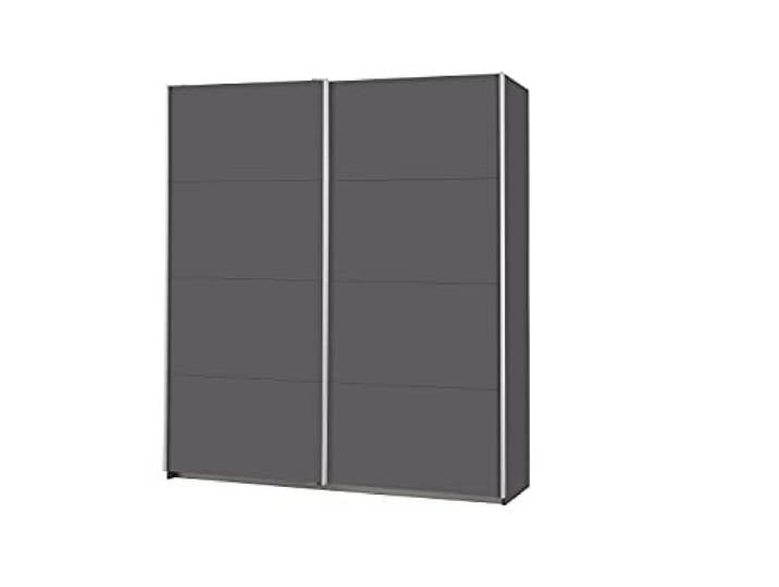 Rauch Möbel Caracas, Schwebetürenschrank, Grau metallic, Breite 181 cm Kleiderschrank mit Schwebetüren, Schiebetüren, 2-türig, für Schlafzimmer, Kinderzimmer, Wohnzimmer, Gästezimmer, Garderobe