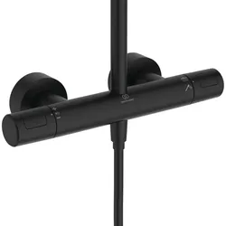 Ideal Standard Ceratherm T25 M Duschsystem mit Brausethermostat, Stab-Handbrause, runder Kopfbrause, A8489XG, Farbe: Silk Black