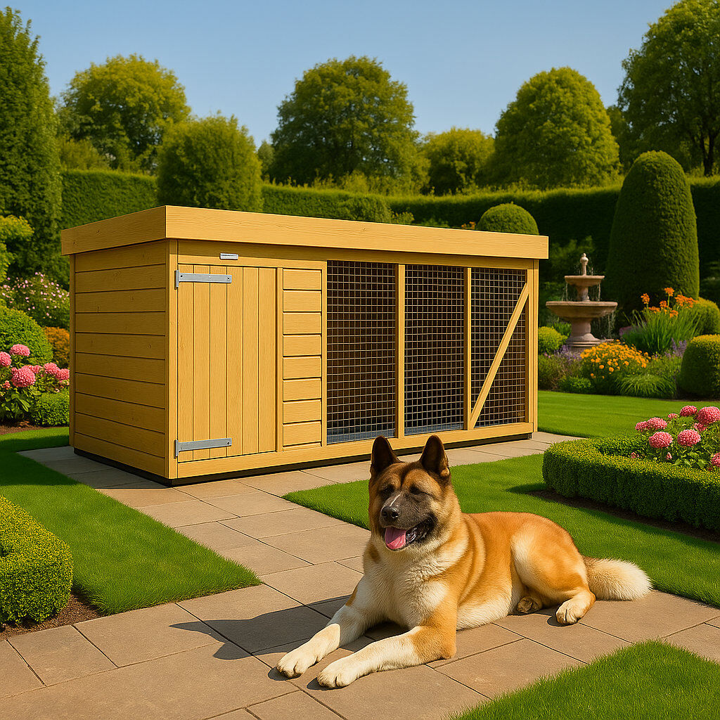 Archie & Oscar Dog Kennel and Run Green 127cm H x 358cm W x 185cm D