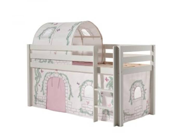 Vipack Spielbett Pino mit Textilset Vorhang und Tunnel Birdy Kiefer massiv weiß lackiert