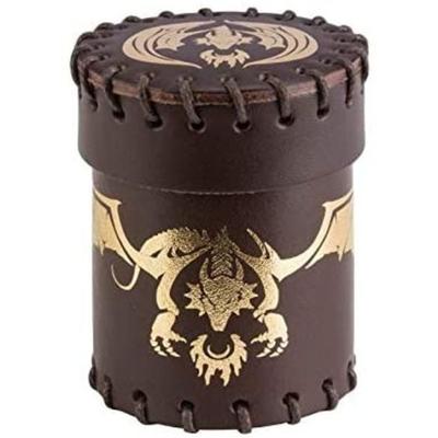 Pegasus QWOCFDR2 - Dice Cup, Flying Dragon, Leather, Brown & Golden, Würfelbecher
