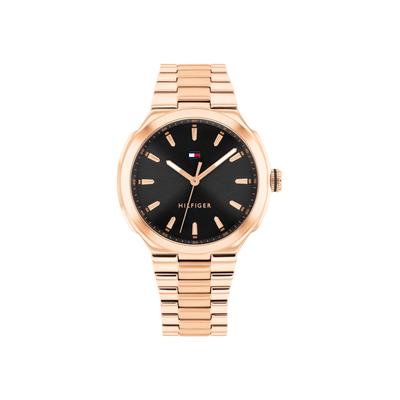 Quarzuhr TOMMY HILFIGER "Georgia", rosa (roségoldfarben, schwarz, schwarz), Armbanduhren, Damen, roségoldfarben, Quarzuhr, Armbanduhr, Damenuhr, Edelstahlarmband, analog