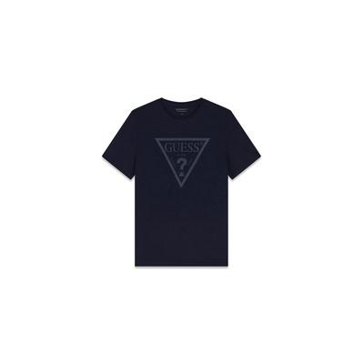 T-Shirt GUESS "CN SS CORE TRIANGLE LOGO TEE", Herren, Gr. M, smart blau, Jersey, Obermaterial: 100% Baumwolle, unifarben, slim fit normal, Rundhals, abgesteppte Kante, Shirts T-Shirt, Rundhalsausschnitt, Slim Fit, reine Baumwolle