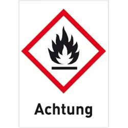 Aufkleber Entzündbar (GHS 02) Achtung, Folie, 37x52 mm, 6 Stück/Bogen