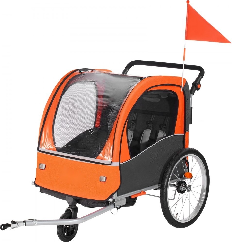 Kinderfahrradanhänger Doppelsitz - 45kg Tragkraft - 2-in-1 Kinderanhänger Buggy - Kinderwagen umbaubar - Faltbarer Fahrradanhänger - Fahrradkupplung-Zuggerät