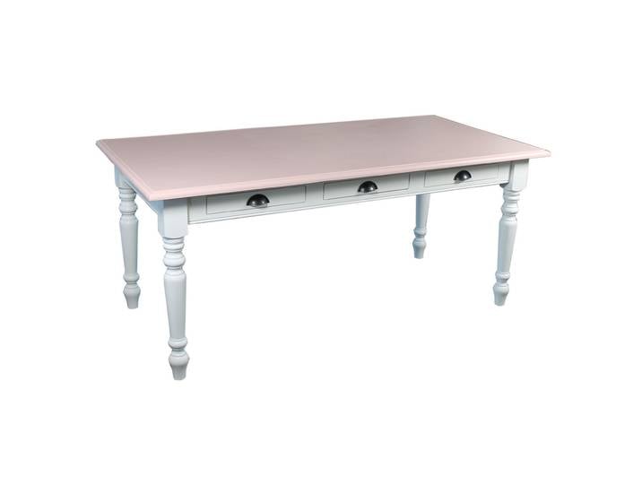 Shabby Landhaustisch altweiß mit rosa Platte, 180 cm