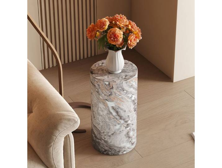 Table Basse Ronde Élégante BELLEMAVE - MDF aspect marbre gris design minimaliste - Table d'appoint pour le salon - Ø30 cm
