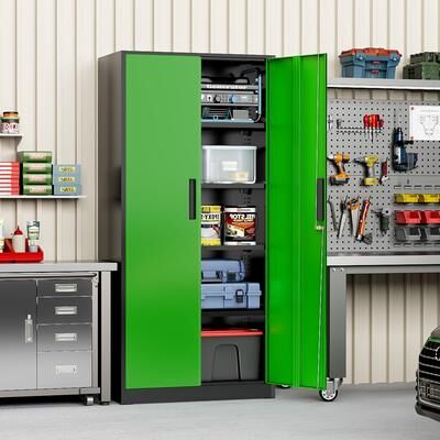 SUNCROWN "71"" H Metal Garage Storage Cabinet with Locking Doors, Adjustable Shelves, Heavy Duty Lockable Storage Cabinet"