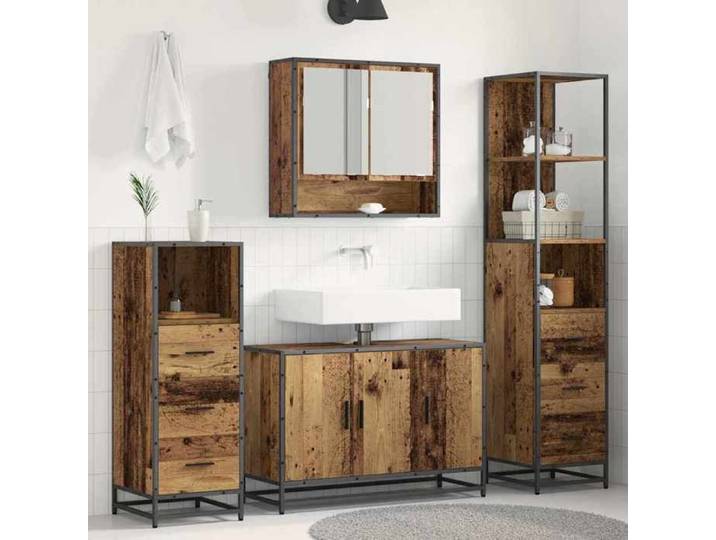 (ON SALE)Ensemble de mobilier de salle de bain - Meuble/Colonne Salle de Bain - 3 pcs Bois Ancien @FR4679269