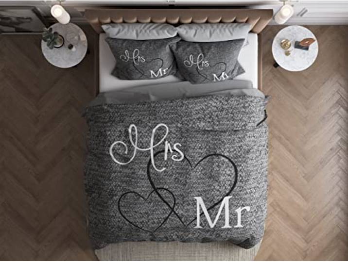 Dekbedovertrek Mr And Mrs, Romatisch Design, Koppels, liefde, Incl. Kussenslopen, 200x220 cm