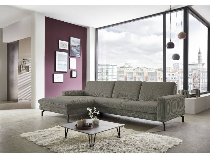 Ecksofa, Cord, Grün (Forest) 302×178 cm, Federkern-Polsterung, Retro, Die Planbar