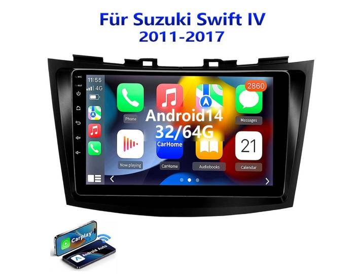 ESSGOO 9'' DAB+ Android 15 CarPlay Autoradio GPS NAV Für Suzuki Swift IV FZ Navigationsgerät (Apple Carplay Android Auto GPS Navi WIFI BT EQ)