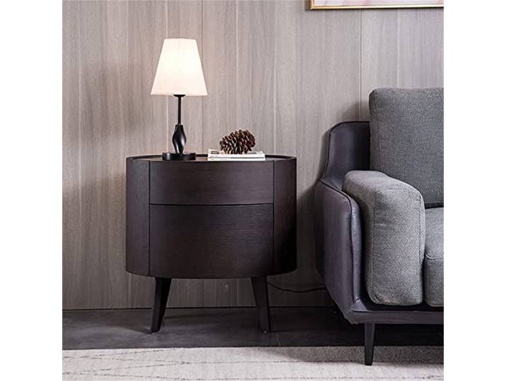 FLBT Italienischer Nachttisch mit 2 Schubladen, modern, minimalistisch, Ellipse, für Schlafzimmer, Wohnzimmer, hell, luxuriös, rauchig, Massivholz, Aufbewahrungsschrank, 60 x 43 x 60 cm