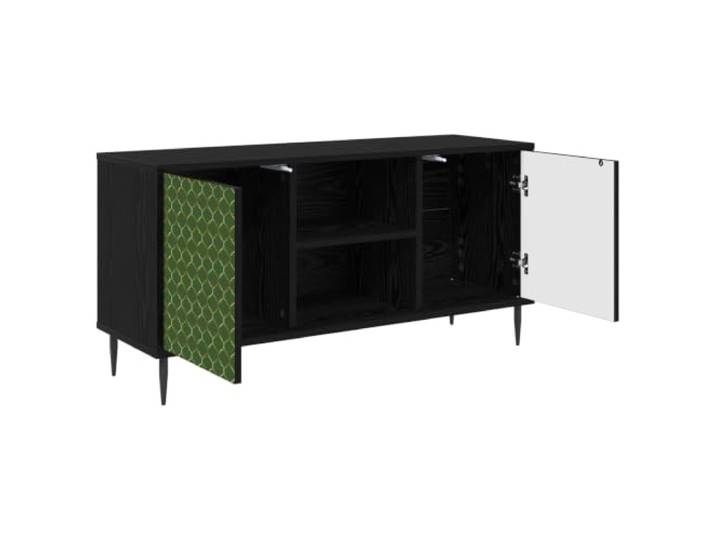 PUGYNBK GELEEN TV-Möbel, 102 cm, Eiche, Schwarz Langlebiges Holz, geräumige Aufbewahrung, erhöhte Beine, dekoratives Design, einfache Reinigung