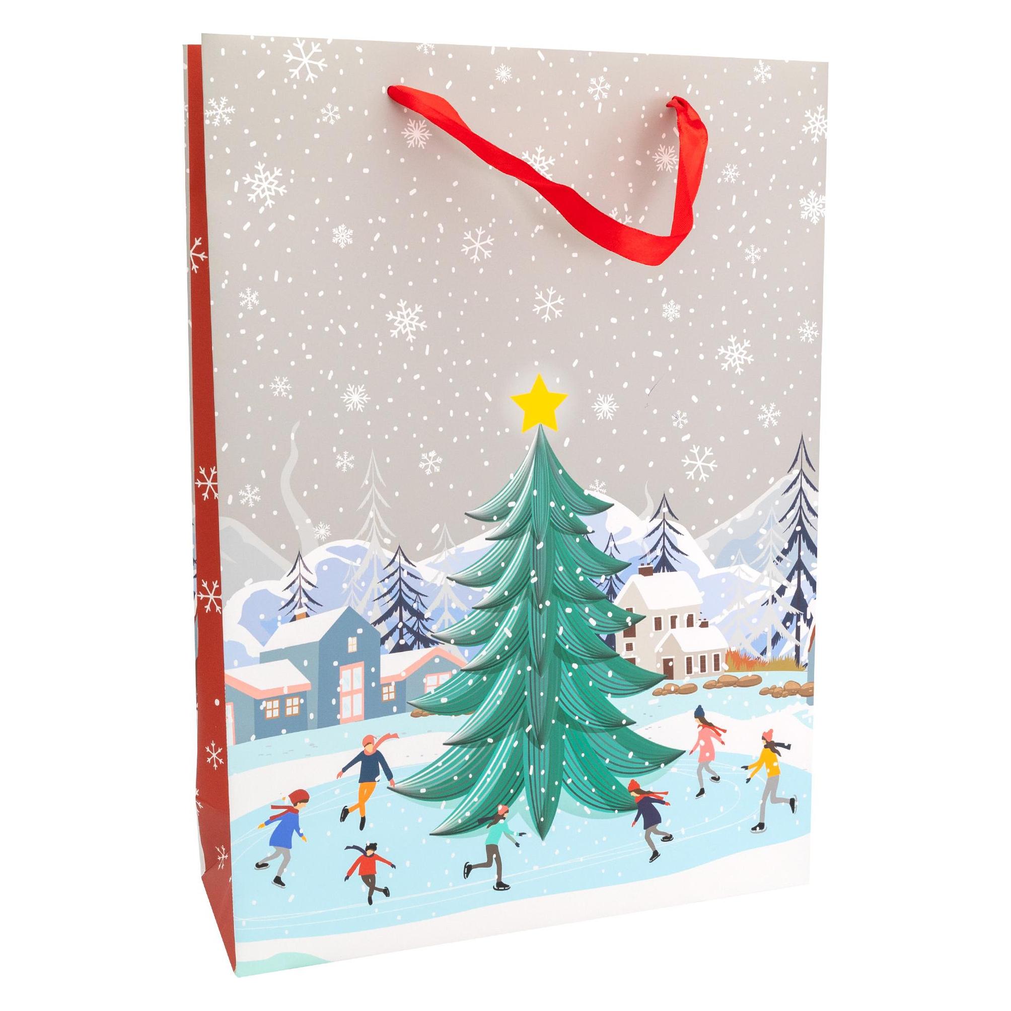Idena Geschenktasche Winterszene mit Tannenbaum mehrfarbig 25x8,5,5x34,5cm (49620991)