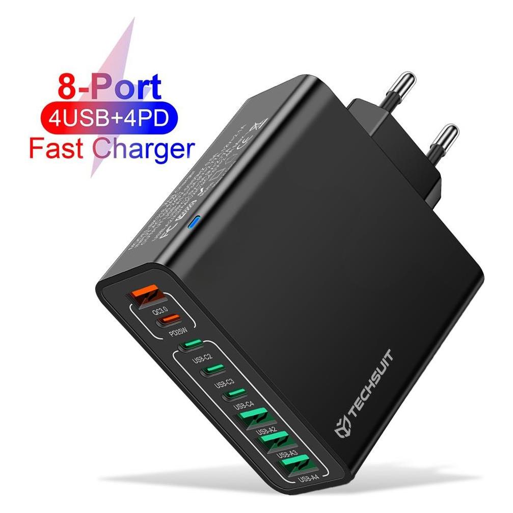 Techsuit Wall Charger (CHPD224) (65 W, 8 Ports) (56365568)