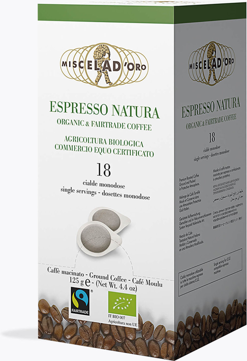 Miscela D'Oro Bio Espresso Natura 18 E.S.E. pods   Azië, Midden- en Zuid-Amerika   Biologische Arabica Robusta blend voor E.S.E. machines