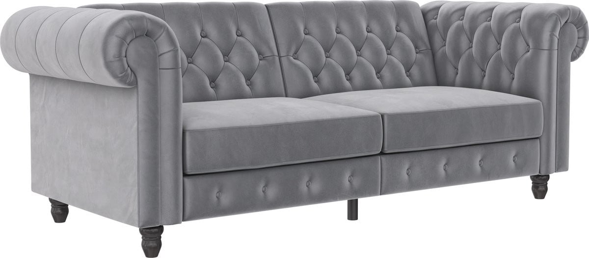 Felix 3-Zits Slaapbank met Verstelbare Rugleuning - Lichtgrijs Velours - Breedte: 236 cm