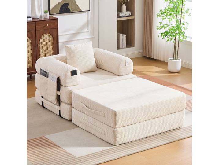 Luscriate - Canapé-lit Convertible Modulaire en Velours côtelé fauteuil chaise longue ou lit d'invité 300kg de capacité de charge