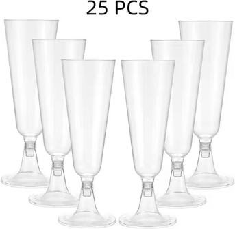Uplift Curations EleganceServe Disposable Champagne Glasses Gold Rim Plastic Cocktail & Martini Glass Set transparent 25 Pcs