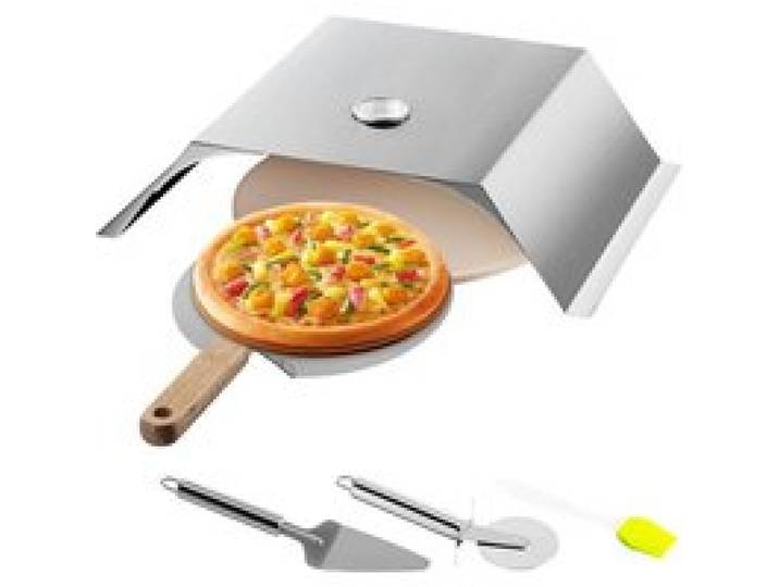 VEVOR Four à Pizza de Jardin 3 Pièces Fours à Pizza Extérieur Acier Inoxydable Four à Pizza au Gaz 48 x 35 x 17 cm Durable Pierre à Pizza en Cordiérite Coupe-Pizza pour Barbecue au Gaz et au Charbon