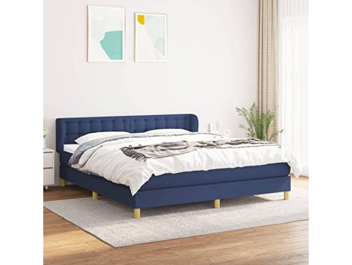 RJPLMFV Lattenrost mit Matratze, Blau, 160 x 200 cm Verstellbares Kopfteil, Taschenfedern, mittelharte Unterstützung, atmungsaktiver Stoff