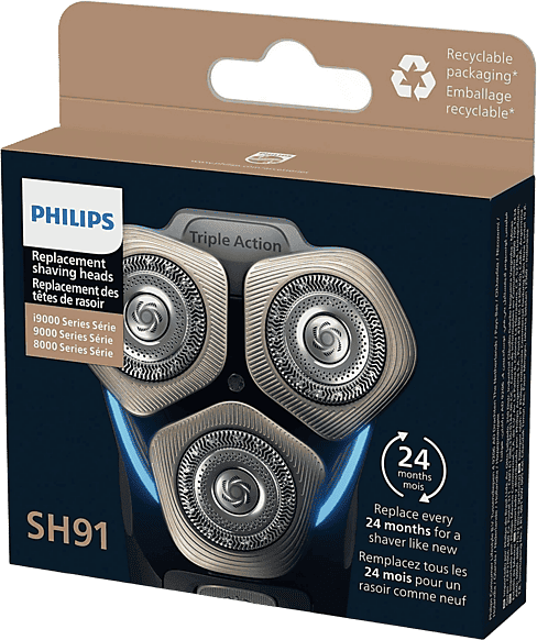Recambio para afeitadora - Philips SH91/50, Cuchillas NanoTech Dual Precision, Autoafilables, Inox