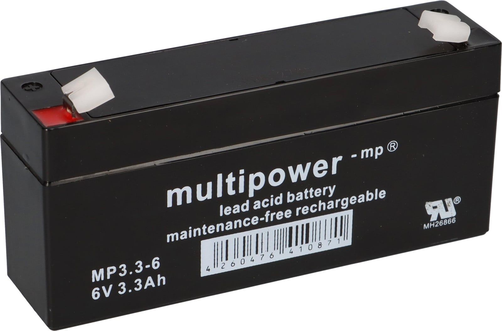Multipower MP3,3-6 AGM loodaccu 6V 3,3Ah met platte contacten