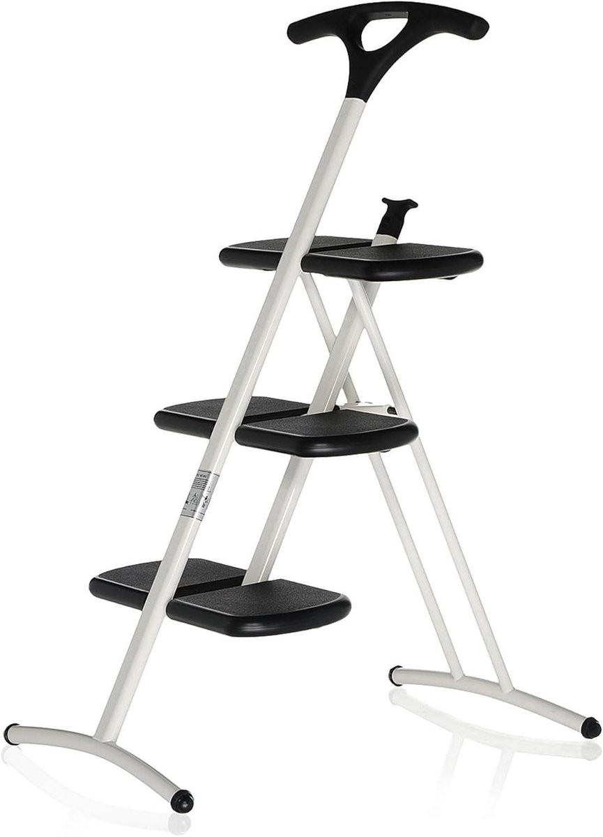 Wit Vouwladder met 3 Treden voor het Veilig Bereiken van Hoge Planken