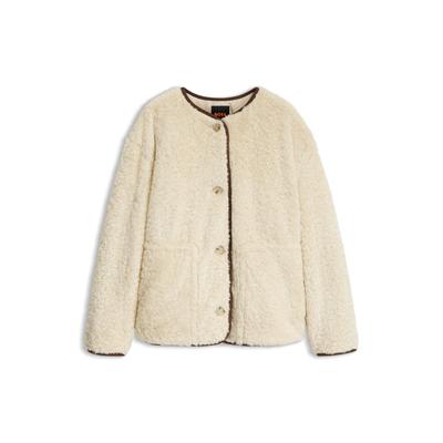 Plüschjacke BOSS ORANGE "Cody Premium Damenmode", Damen, Gr. 36, beige (open beige 284), Web, Obermaterial: 100% Polyester, unifarben, relaxed fit hüftbedeckend, Rundhals, Jacken, aus softem Teddy-Gewebe, Relaxed Fit