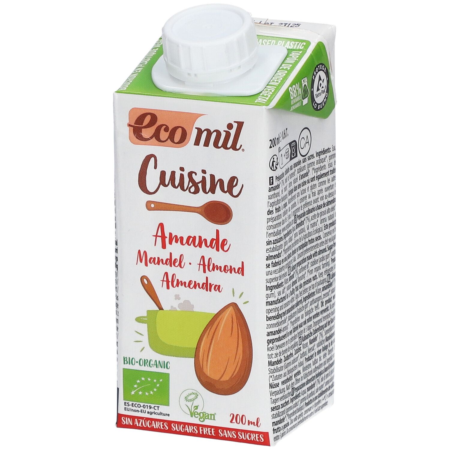 Ecomil Cuisine Amandel zonder Suiker 200 ml Milch