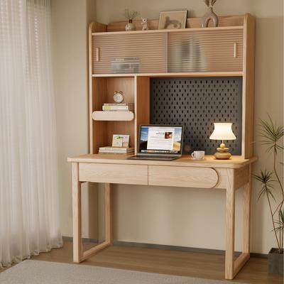 BALANBO Kids Study Desk with Hutch,Student Writing Desk, Natural,Ash Wood