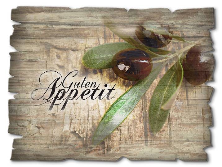 Holzbild ARTLAND Oliven Guten Appetit , braun (farbe bild(er): braun), B:40cm H:30cm, Bilder, Holzbild