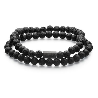 Armband TRUE REBELS "Set: TR307" Gr. 19, schwarz (retro, schwarz), Armbänder, Herren, 19, Edelstahl, Armband, mit Lavastein