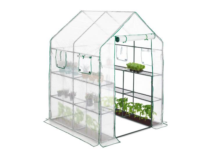 Begehbares Gewächshaus mit 4 Fenstern Dunkelgrün-Transparent