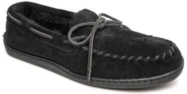 Minnetonka Sheepskin Hardsole Moccasin - Mens 12 Black Slipper Medium