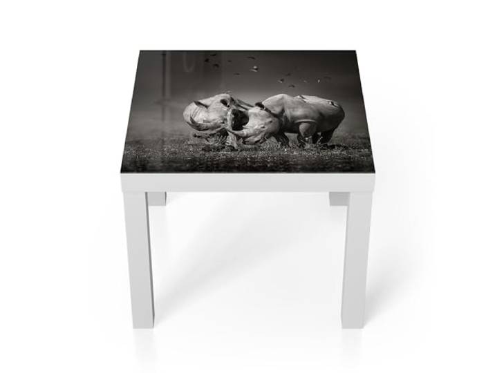 DEQORI Glastisch weiß klein 55x55 cm Motiv Stille Titanen ausgefallener Beistelltisch aus Glas Hochglanz Couchtisch fürs Wohnzimmer moderner Couch Tisch mit Design